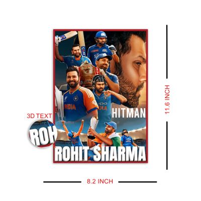 Acrylic Cricketers Player Photo Frame For India Cricket Sports Studio Cafe Wall Frame with 3D Text Gift For Cricket Player, Fans & Achievers Wall Art Decor For Bedroom, Office & Gaming Setup (Hitman)
